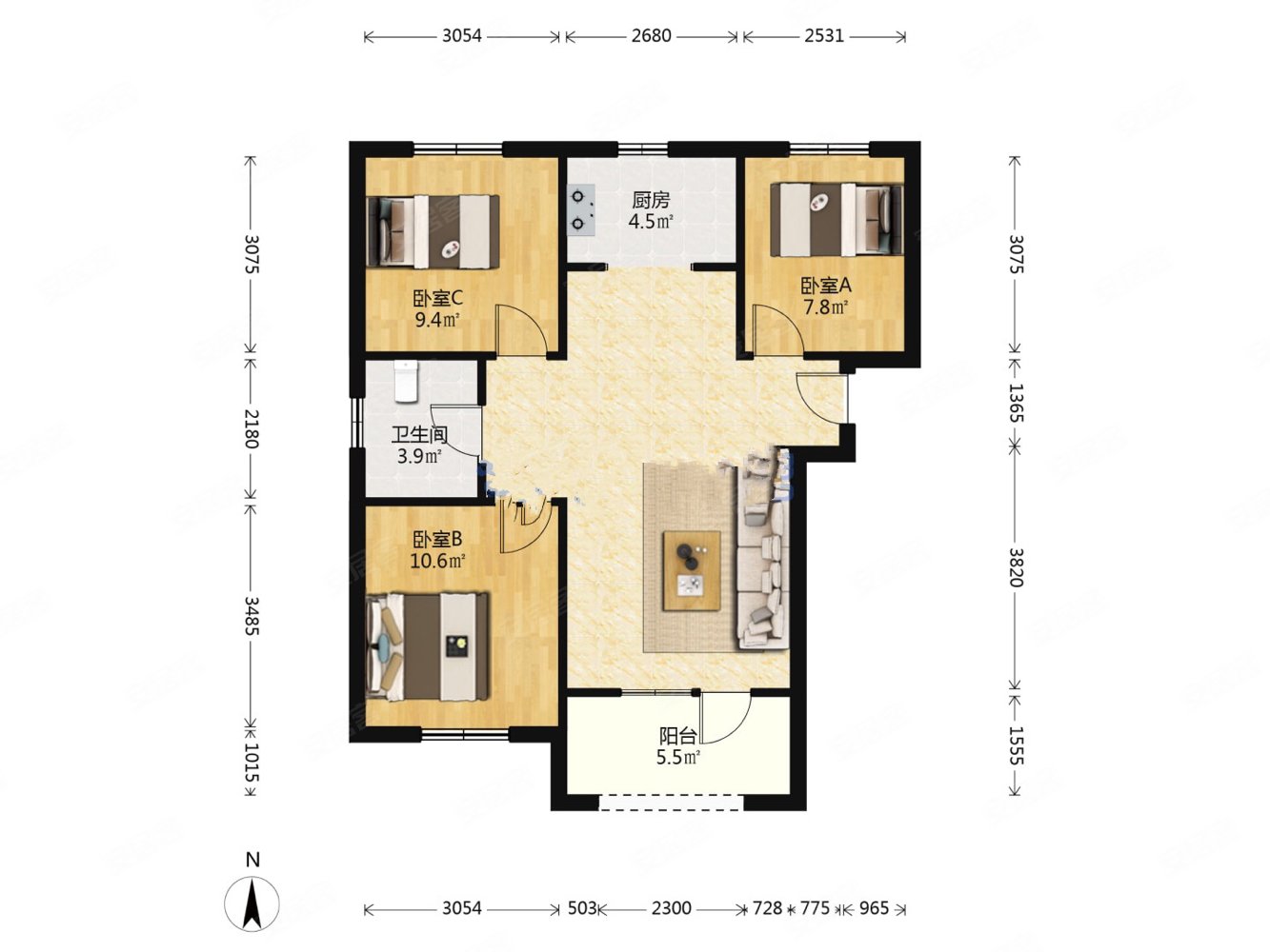 奥莱刚需三室三叶草户型可不花钱住