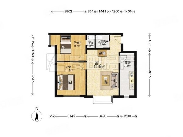 北京西城广安门外玺源台正南 2室1厅  玺源台出租房源真实图片
