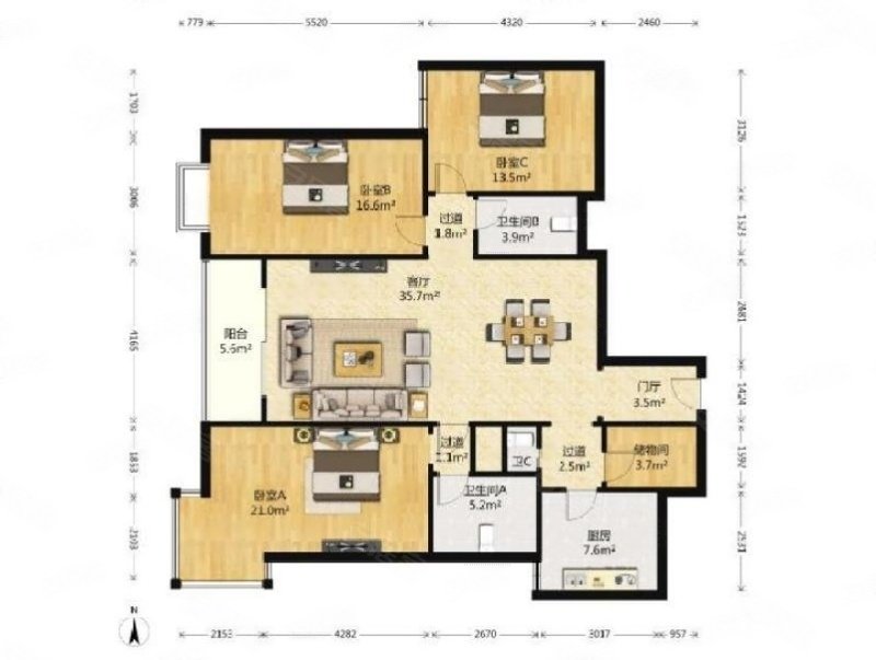 御景园 3室 2厅 187.95平米