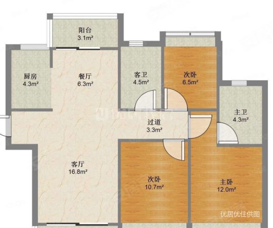 新天泽国际广场3室2厅2卫98㎡南北95万