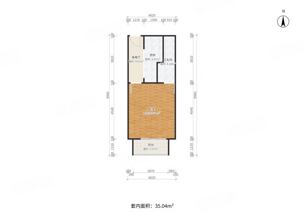 紫杨佳园1室1厅1卫46.5㎡南68万