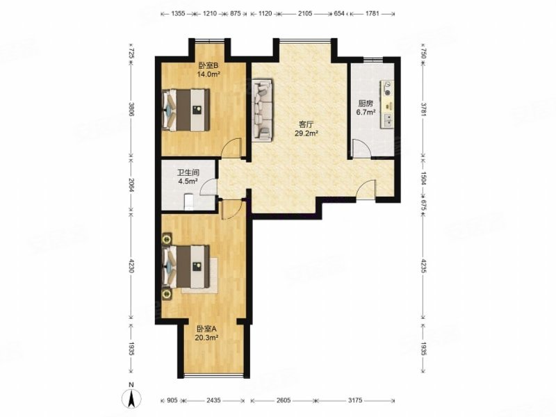 华业东方玫瑰2室2厅1卫95.48㎡南北340万