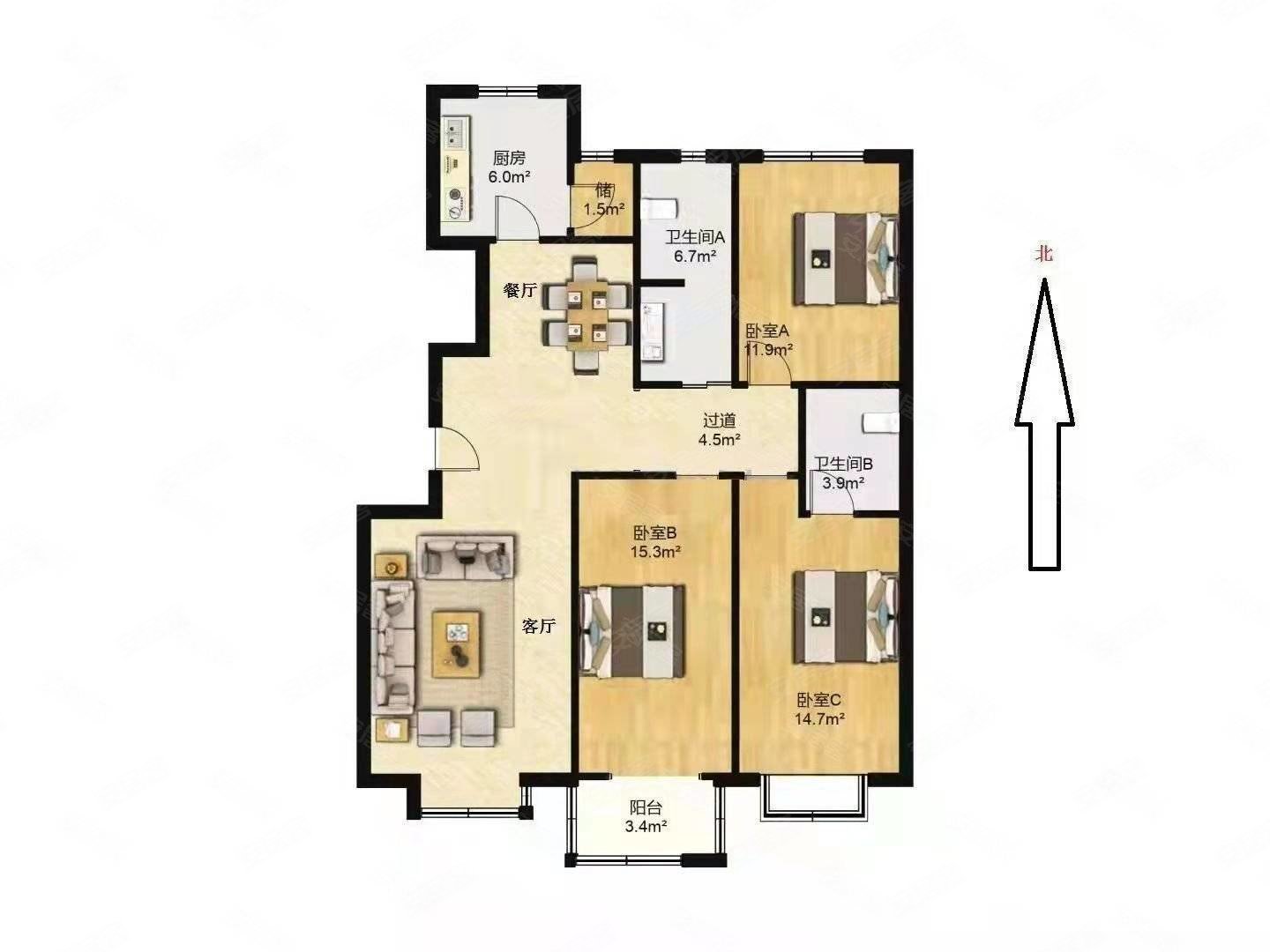有中央空调,老证,紫薇公馆二手房,228万,3室2厅,2卫,151平米-扬州安居