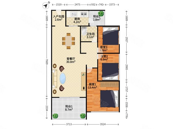 惠州仲恺陈江天益城天益城 3室1厅1卫 南北通透 电梯房 88平出租房源