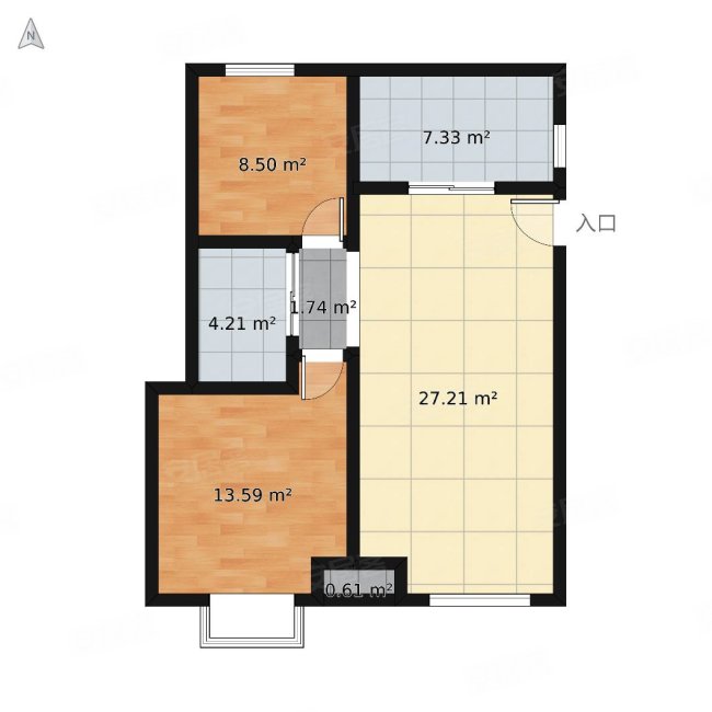 和园2室1厅1卫77㎡南北39.9万