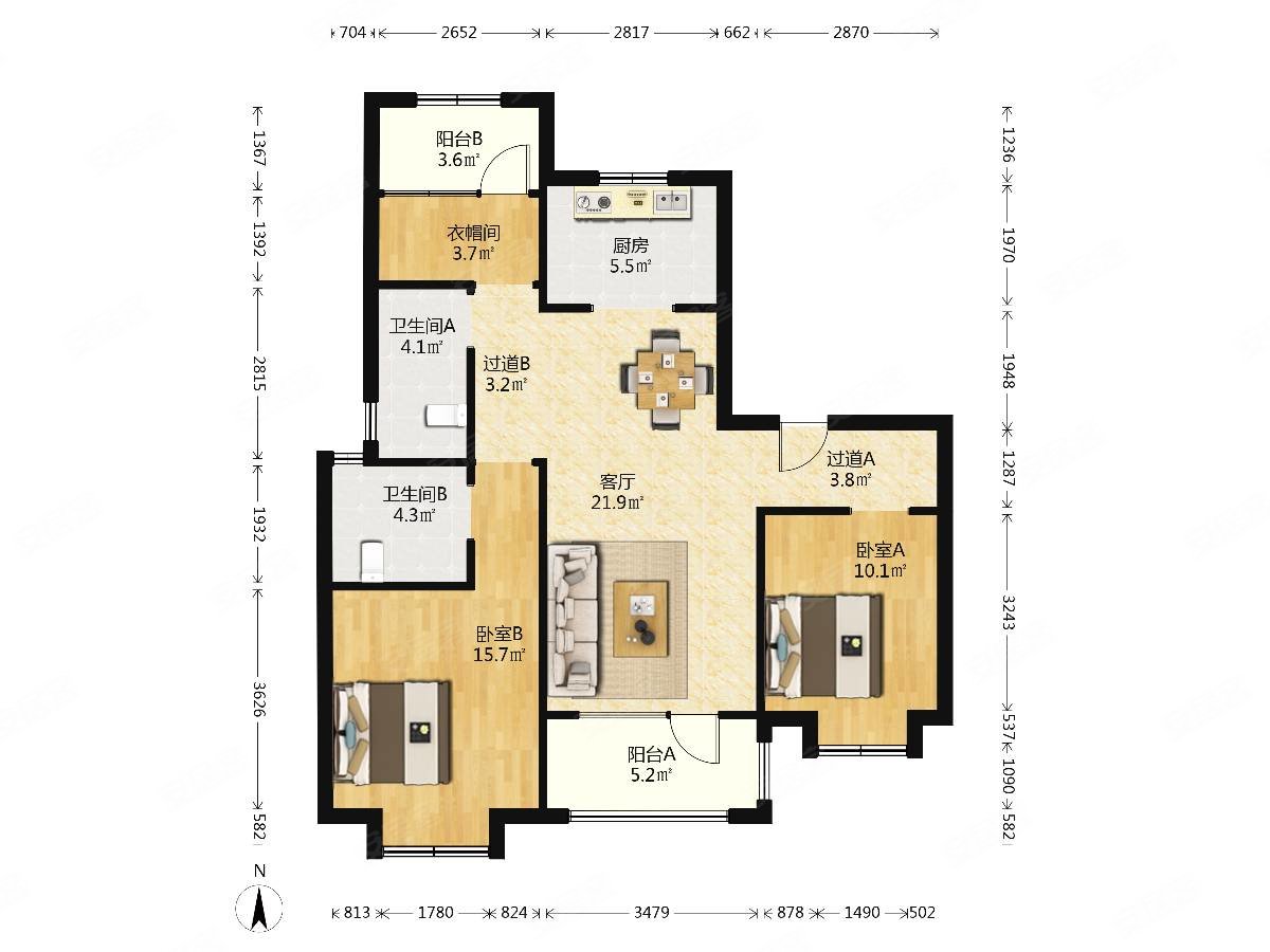 青岛印象滟电梯洋房元宝户型3室2厅2卫10541平