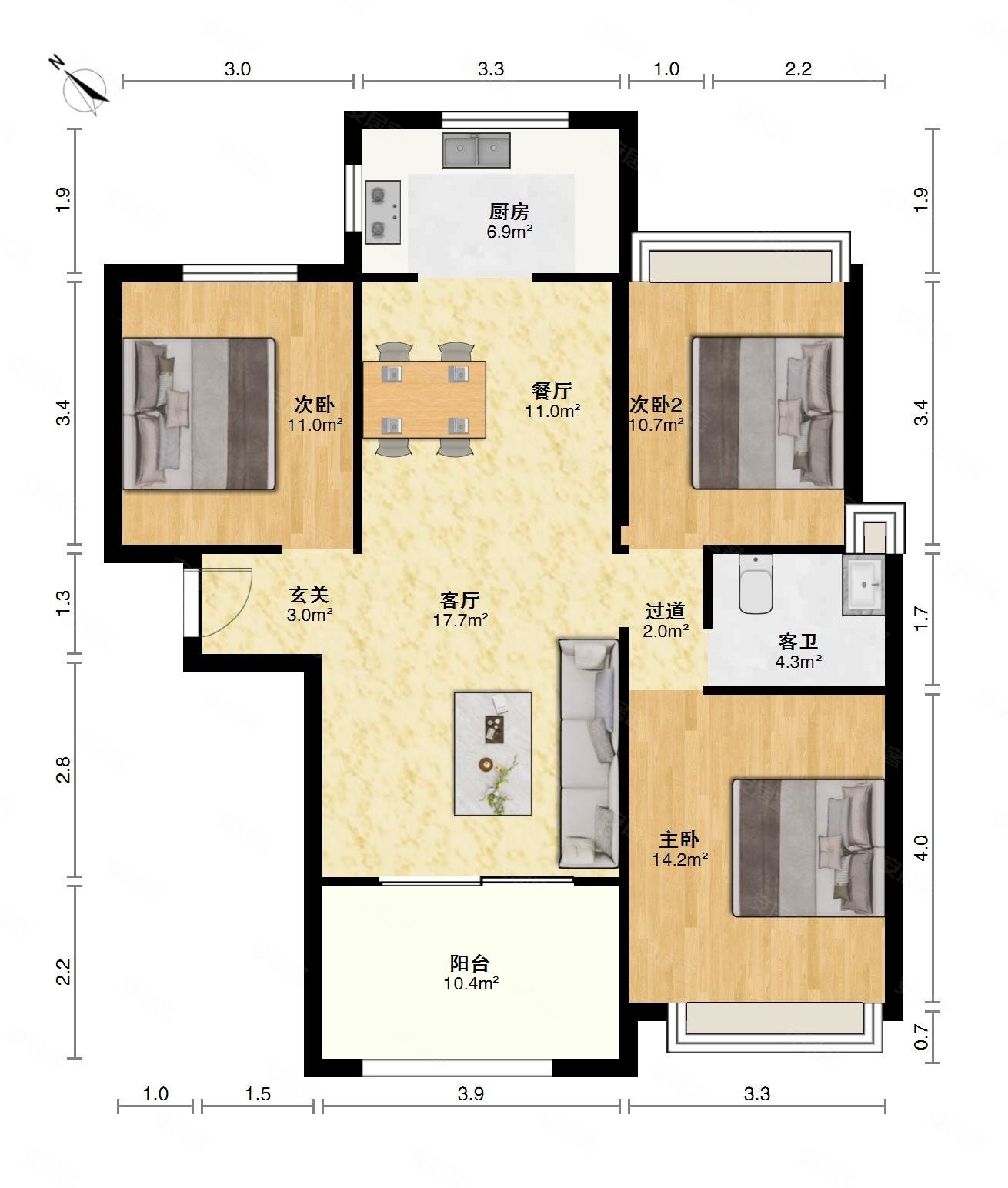 彩虹郡2期19平100w满二南北通透商品房