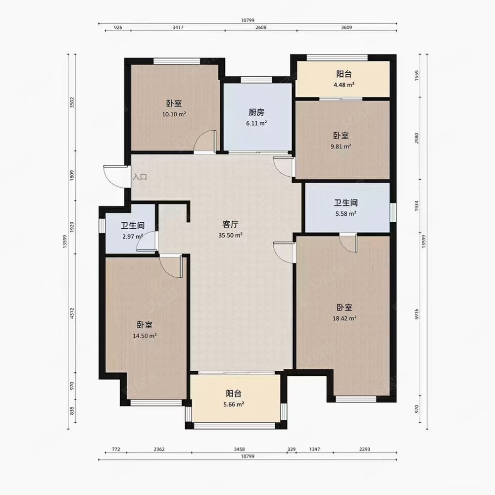 西区改善万达万科四叶草户型大气四房全新毛坯现房