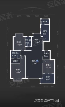 富力城(北区)3室2厅2卫151㎡南北228万