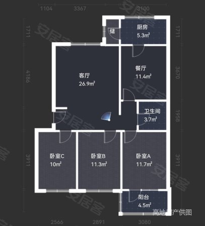 紫阳小区3室2厅1卫104.92㎡南北58万