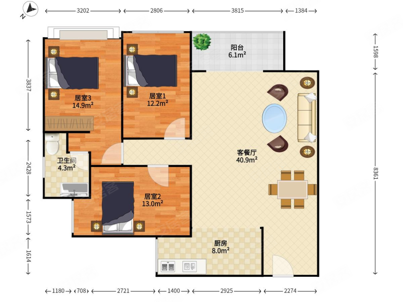 划算!,新天鹅堡(三期)二手房,1700万,3室2厅,2卫,122.