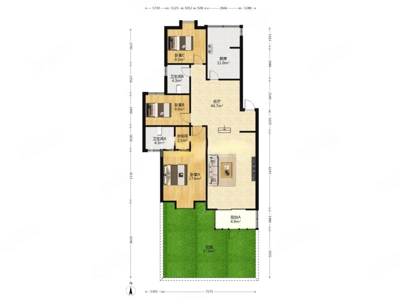 河定桥秦淮河畔武夷花园一楼带花园院子3房2卫南北通透户型