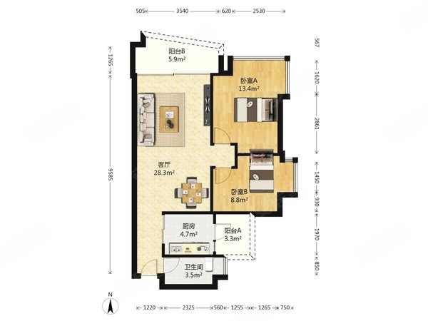 【多图】富力东堤湾,中山路租房,富力东堤湾 2 房 82.