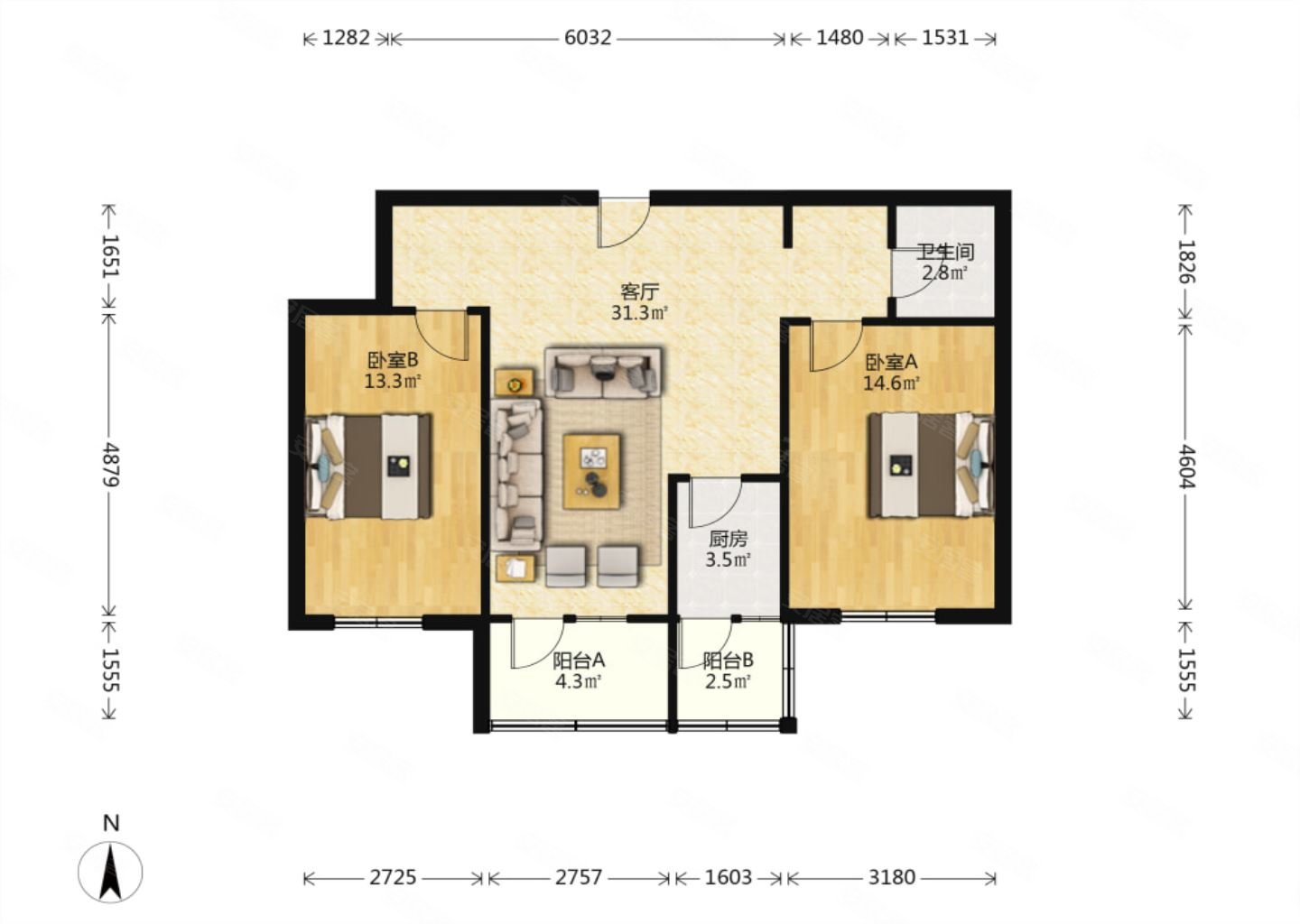 怡水苑2室1厅1卫88.33㎡东南94万