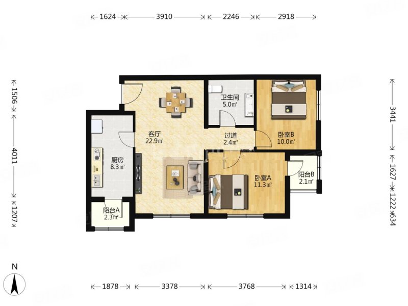中建雅颂居95平大两居,南向带阳台,精装修,满五  ,随时看