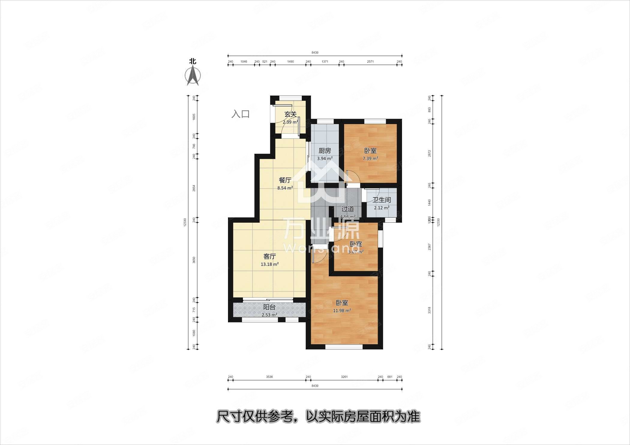 众美青城3室2厅1卫104.14㎡南北152万