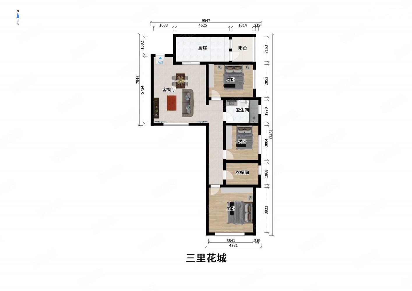 富豪三里花城3室2厅1卫84.77㎡南144万