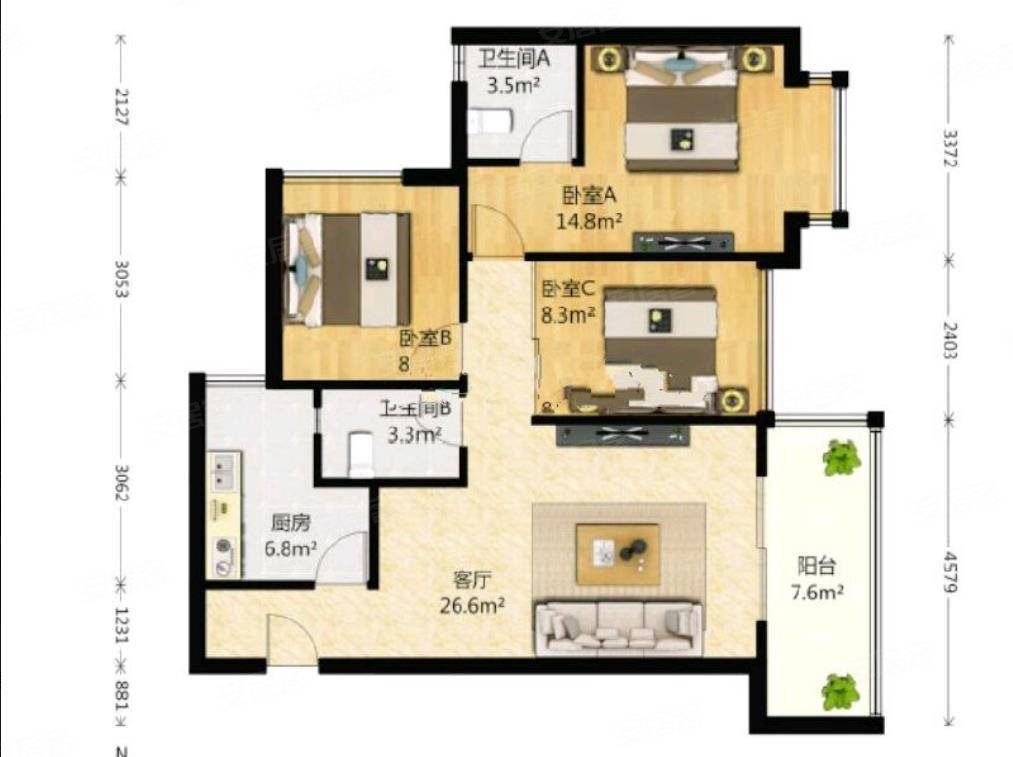 上品拾陆精装三房户型采光通透周边配套齐全交通方便
