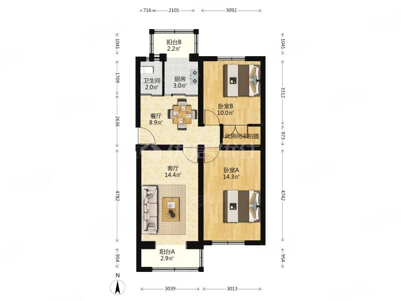 万源南里3室1厅1卫77.5㎡南北330万