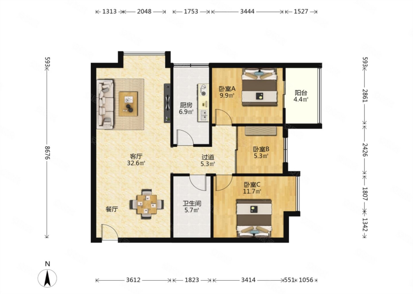 旭景兴园3室1厅1卫108.12㎡西北125万