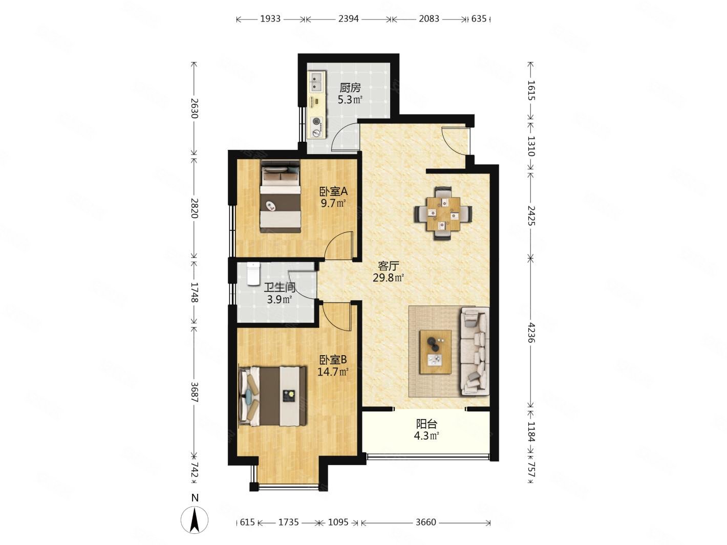 城南电子城金泰假日花城地铁旁纯南两居户型板正