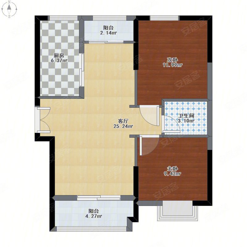 天鹿花园75平2房无分摊户型靓采光好近地铁