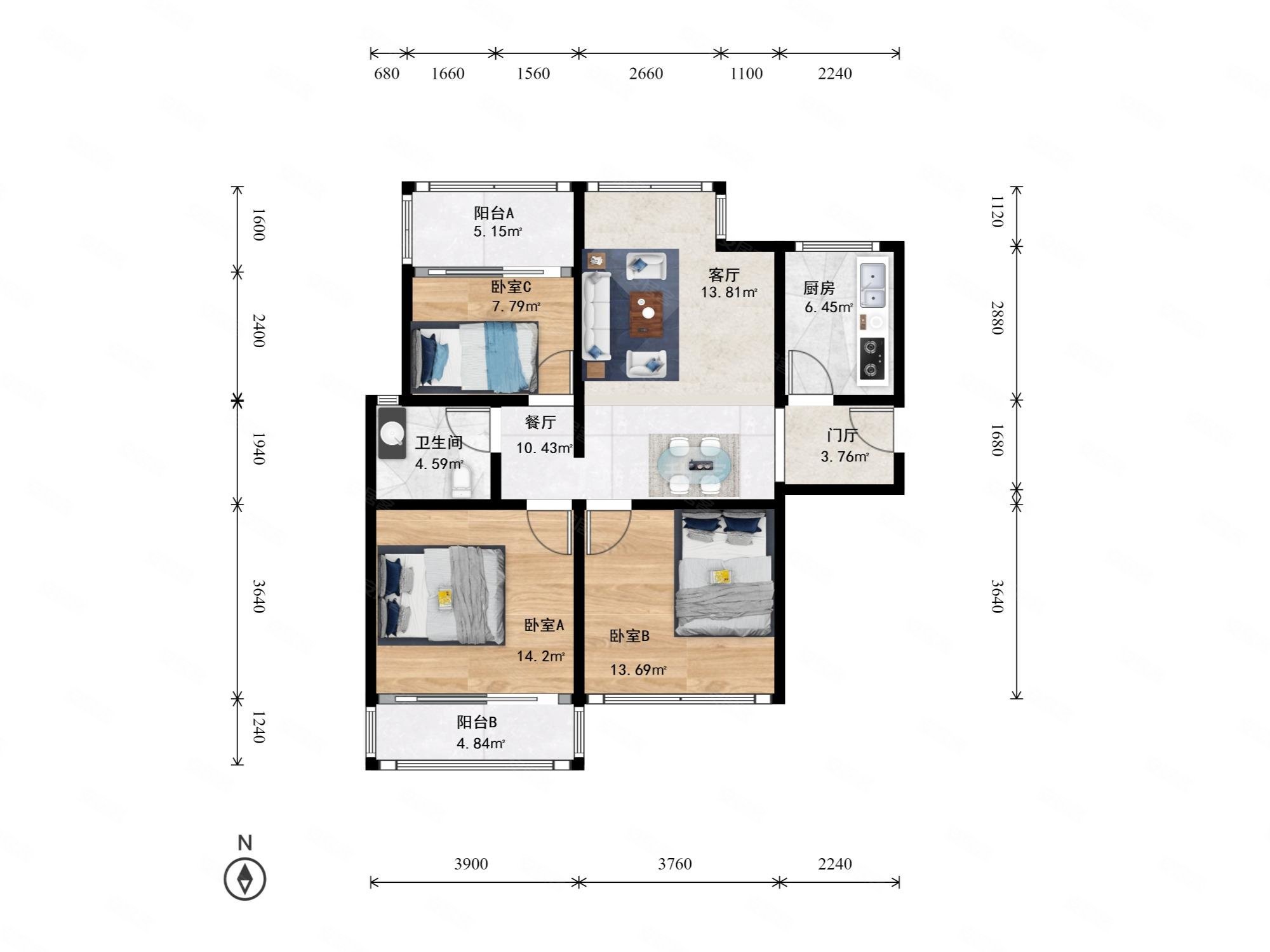 小3房 房东诚售 双阳台,保亿风景蝶院观园二手房,284万,3室2厅,1卫