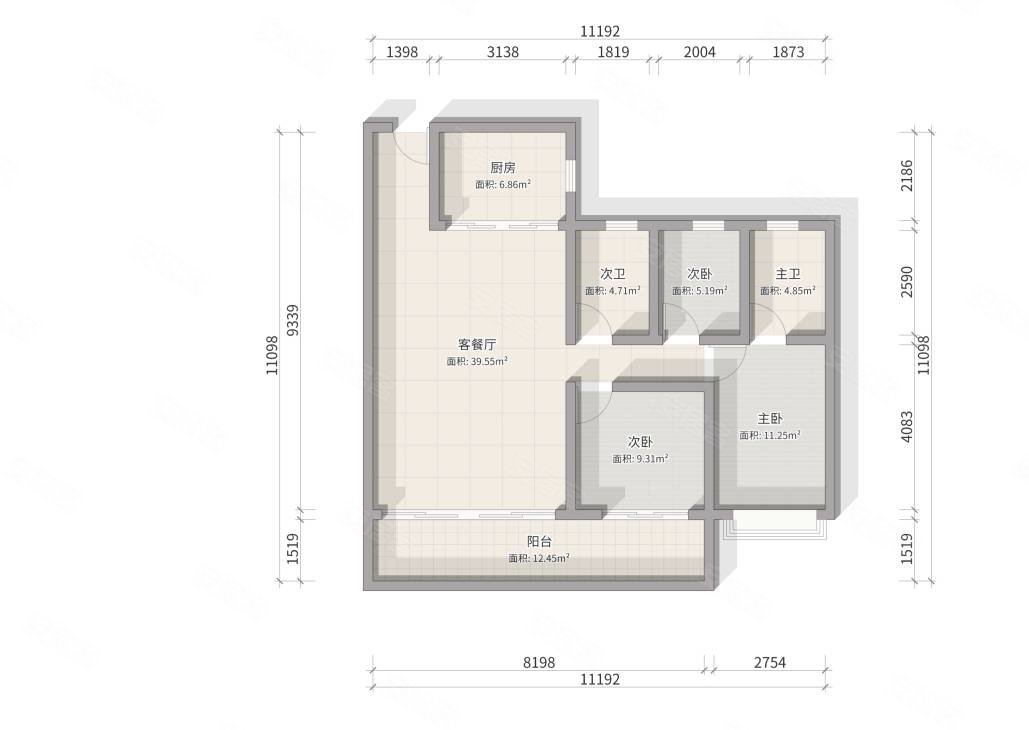 碧桂园云顶3室2厅2卫98㎡南北218万