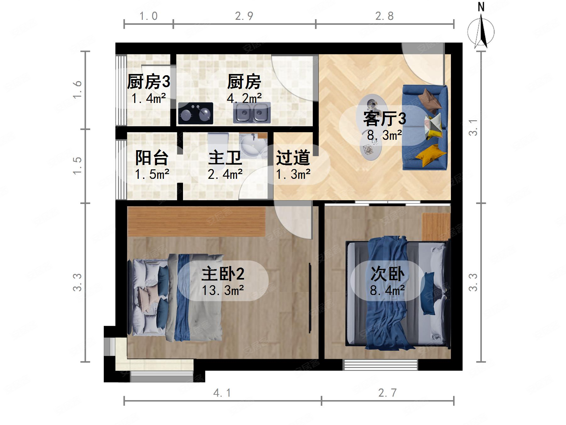 东惠家园2室1厅1卫62.43㎡南北84.9万
