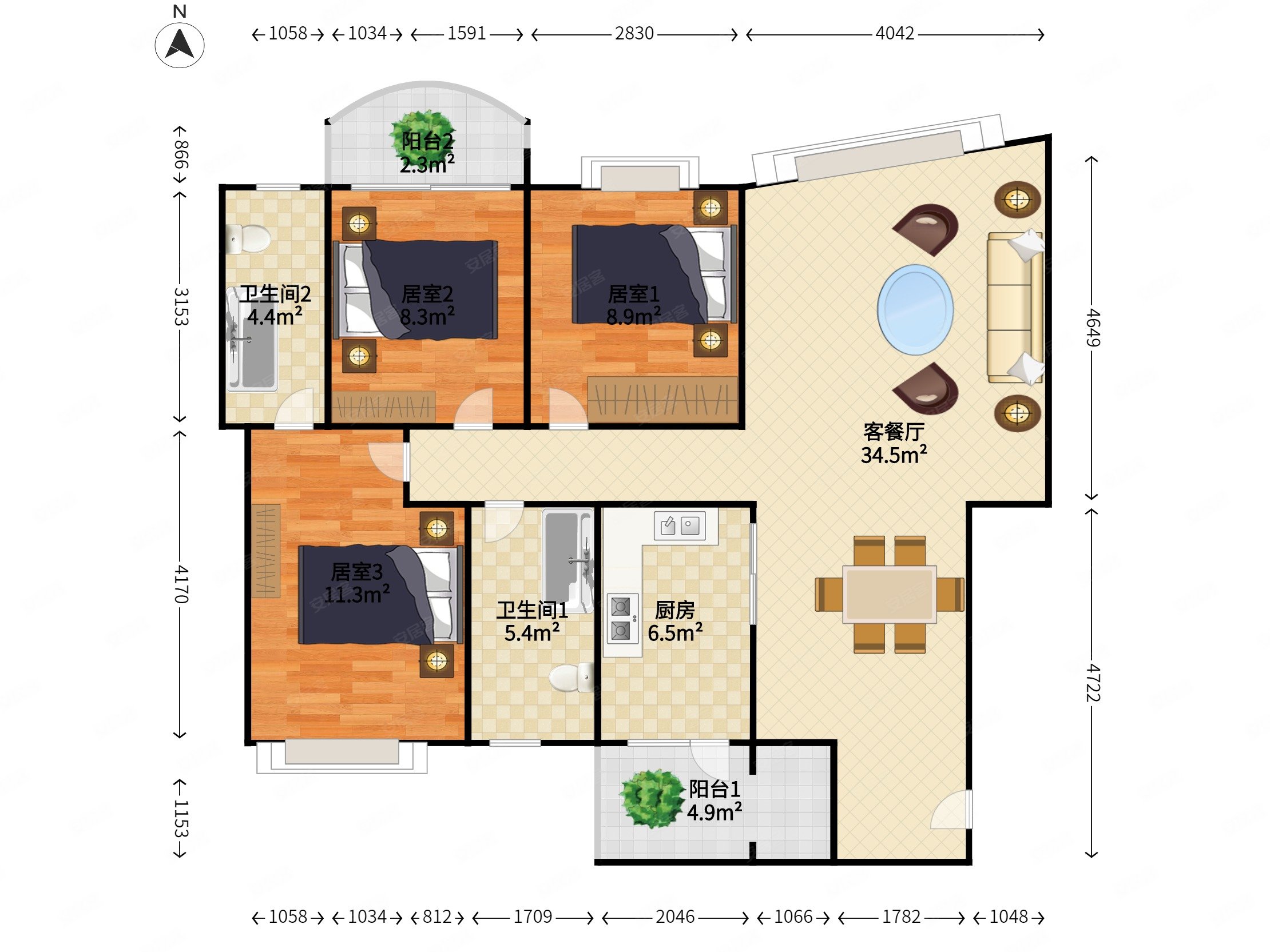 宝珠花园3室2厅2卫101㎡北680万