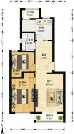 万科城市花园东区2室2厅1卫81.6㎡南北300万