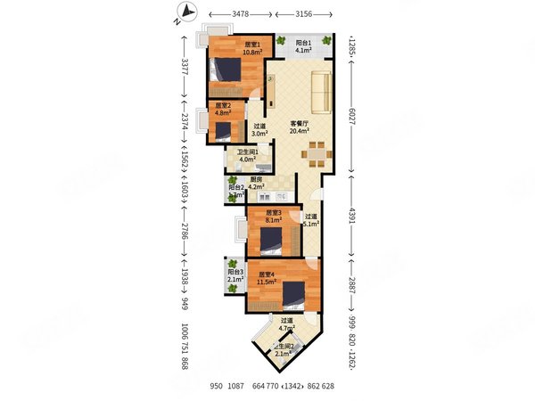 漾福居百平精装四房两厅!家私家电齐全出租房源真实图片