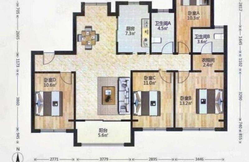 建发浦上湾4室2厅2卫127.87㎡南北500万