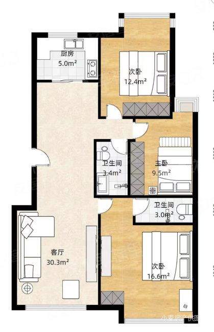 荷塘月舍3室2厅2卫117.32㎡南北350万