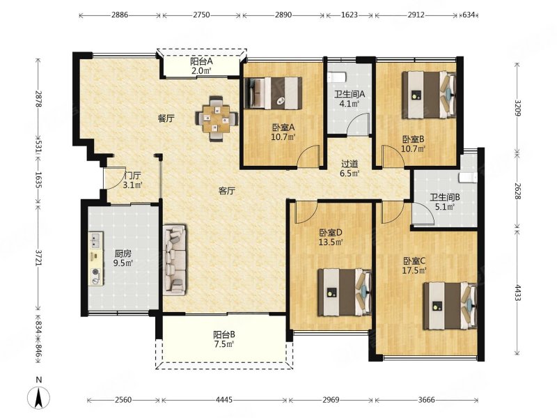 华盛观荟名庭 满五   近地铁 朝南 精装修 带电梯