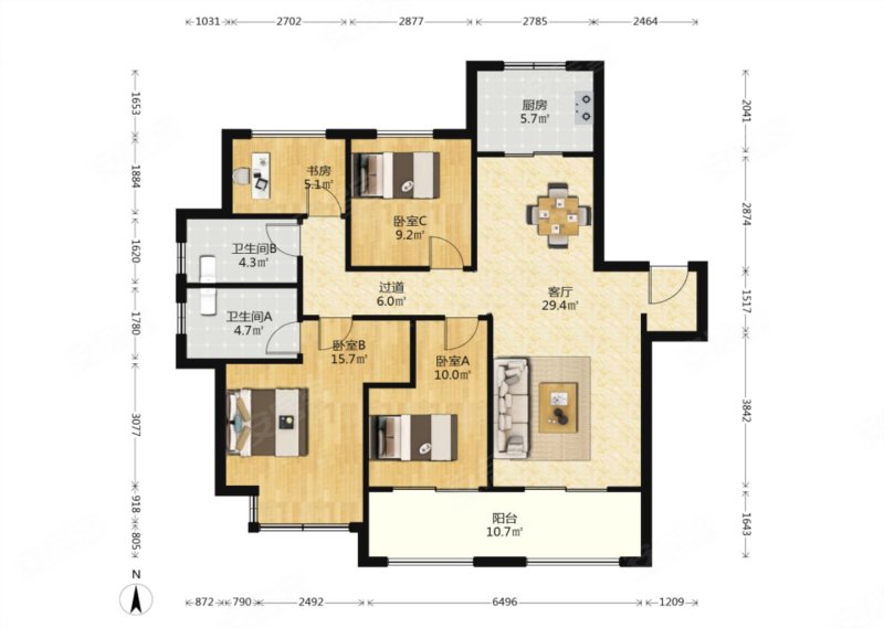 海玥名都花园4室2厅2卫126㎡南北252万