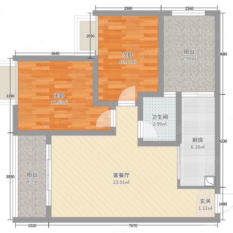 枫桥韵泊2室2厅1卫90㎡南北59.88万