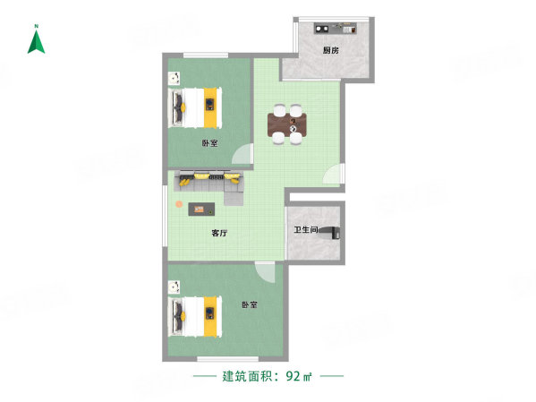 宏发国际2室2厅1卫93.16㎡南北68万