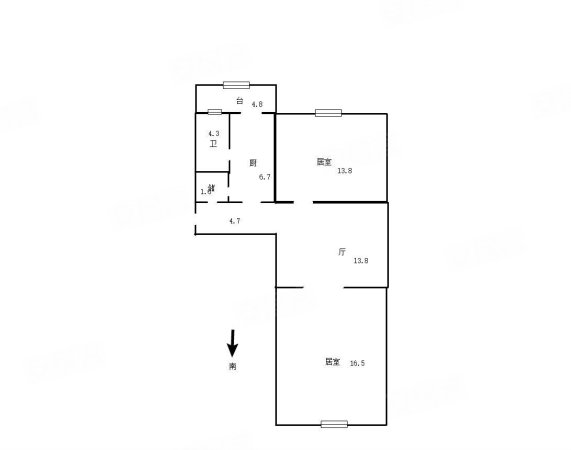 银行里2室1厅1卫84.41㎡南398万