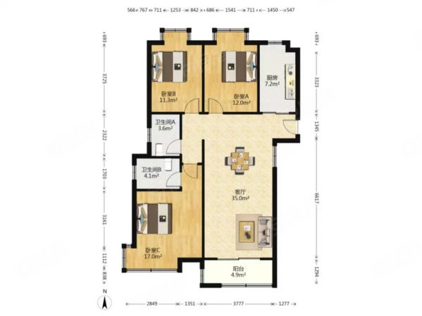 翰林公馆3室2厅2卫120㎡南北129.8万