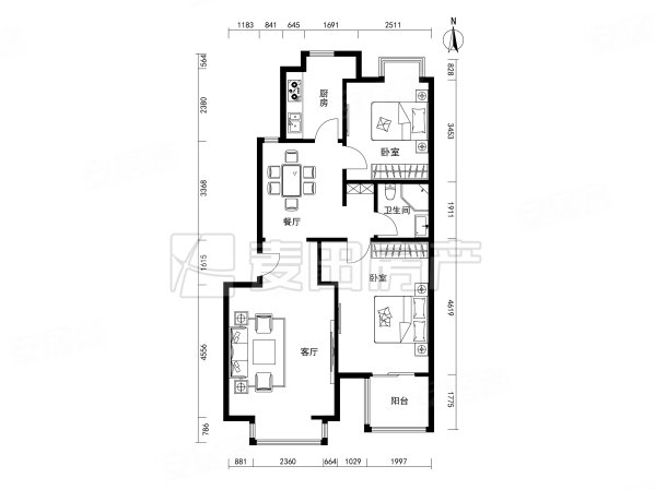 当代城市家园2室2厅1卫86.75㎡南北750万