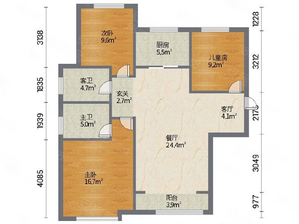 三桥租房,中建开元城 3室2厅2卫 电梯房 精装修101平米,未央租房-西安
