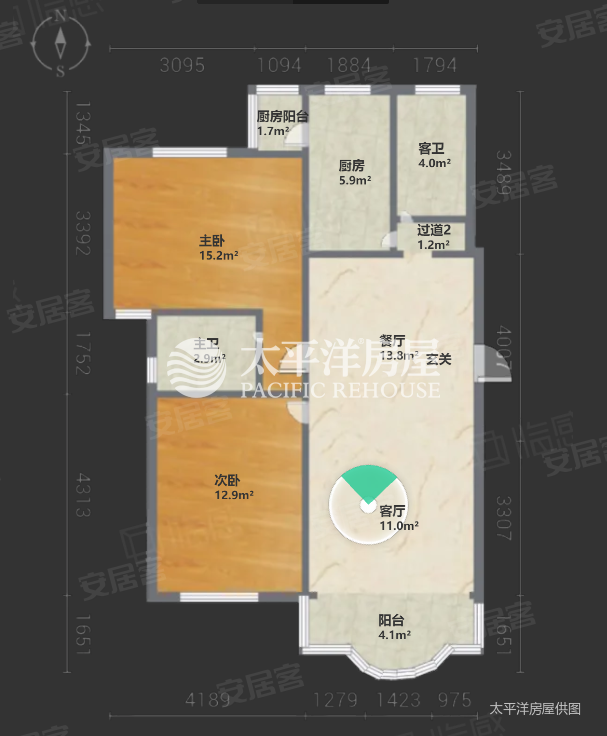 新金山花园2室2厅2卫88.5㎡南449万