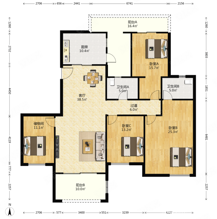 江与城品质洋房精装四房内圈端户采光好安静有车位装修新