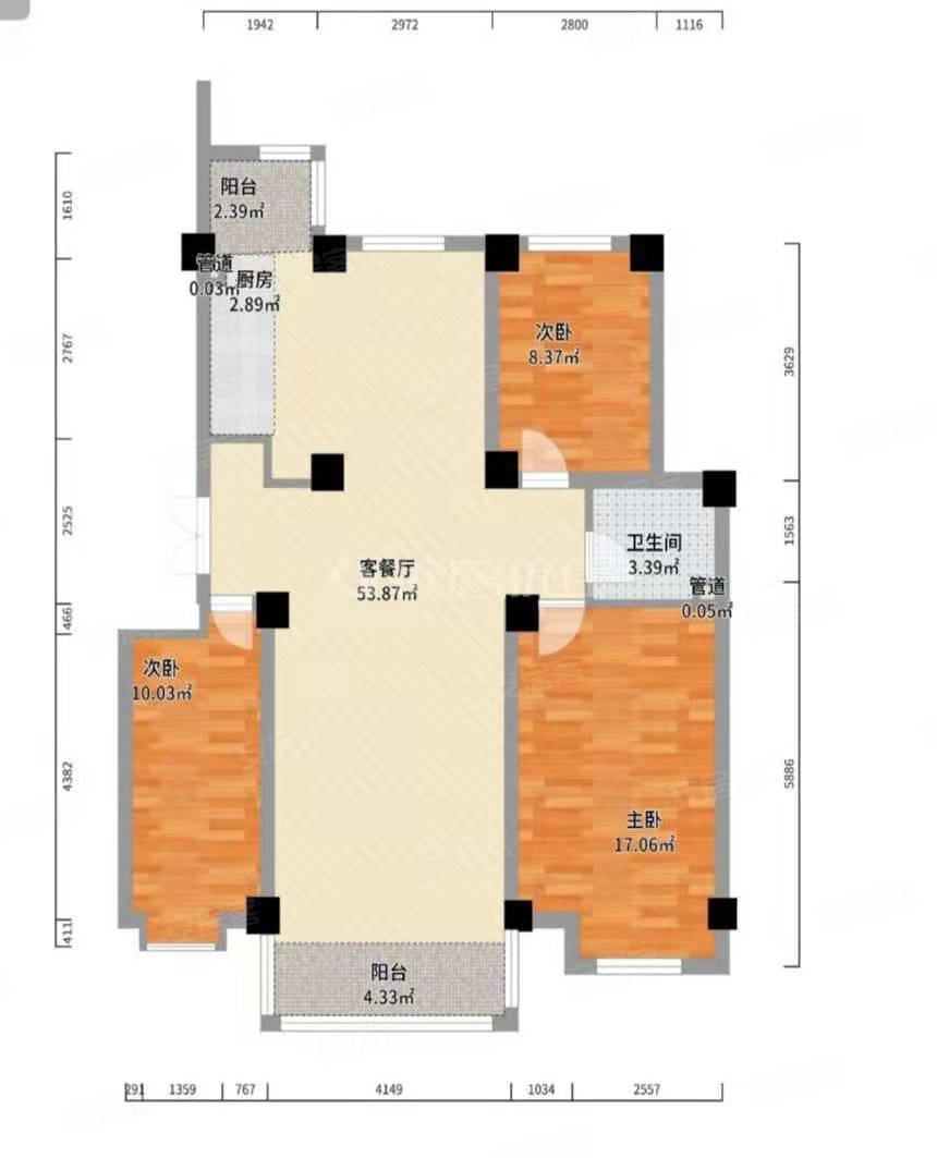 民生逸兰汐四期毛坯房电梯三居室南北通透户型方正