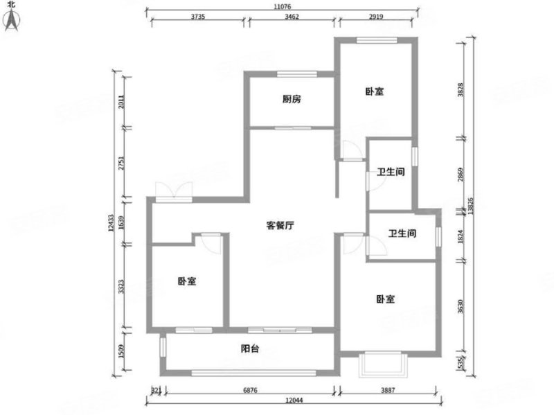 中南熙悦3室2厅2卫136㎡南北108万