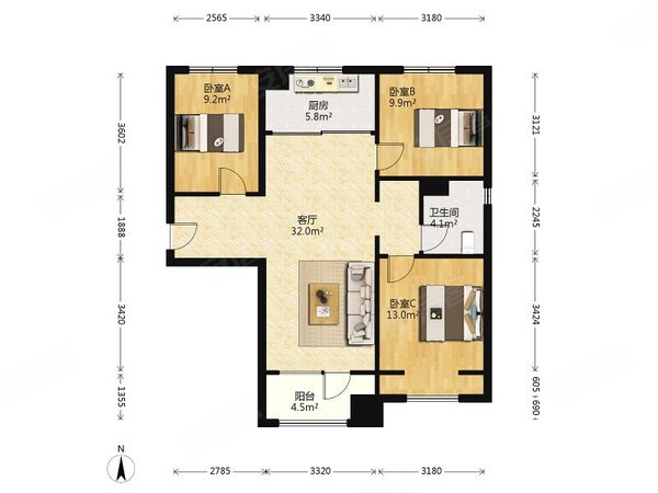 大连金州金州五一路万科城万科城 电梯房 精装 修 3室2厅1卫出租房源真实图片