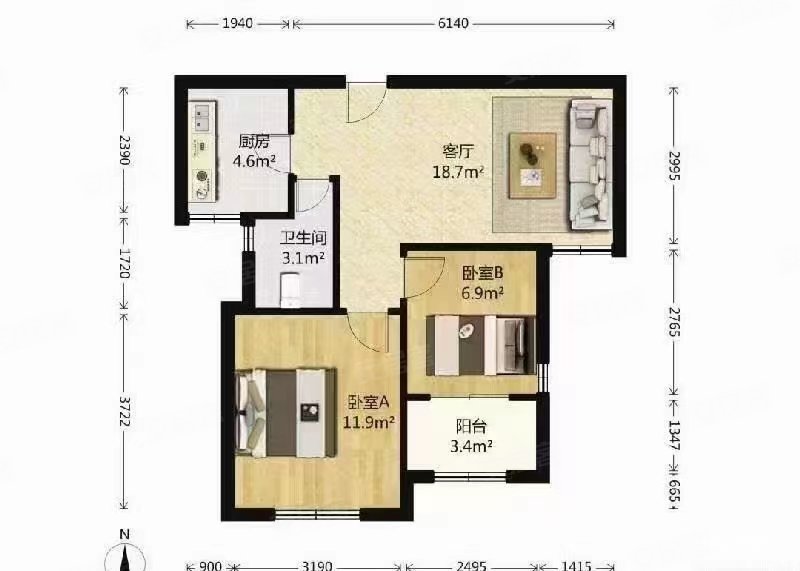 崧泽华城逸泰雅苑(南区)2室1厅1卫69.77㎡南210万