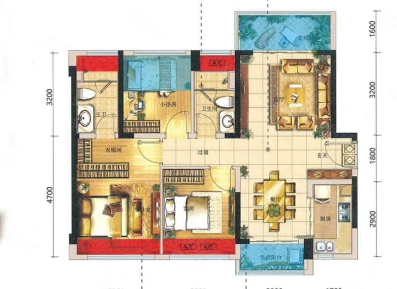 龙光玖龙府(高明)3室2厅2卫100.95㎡南北58万