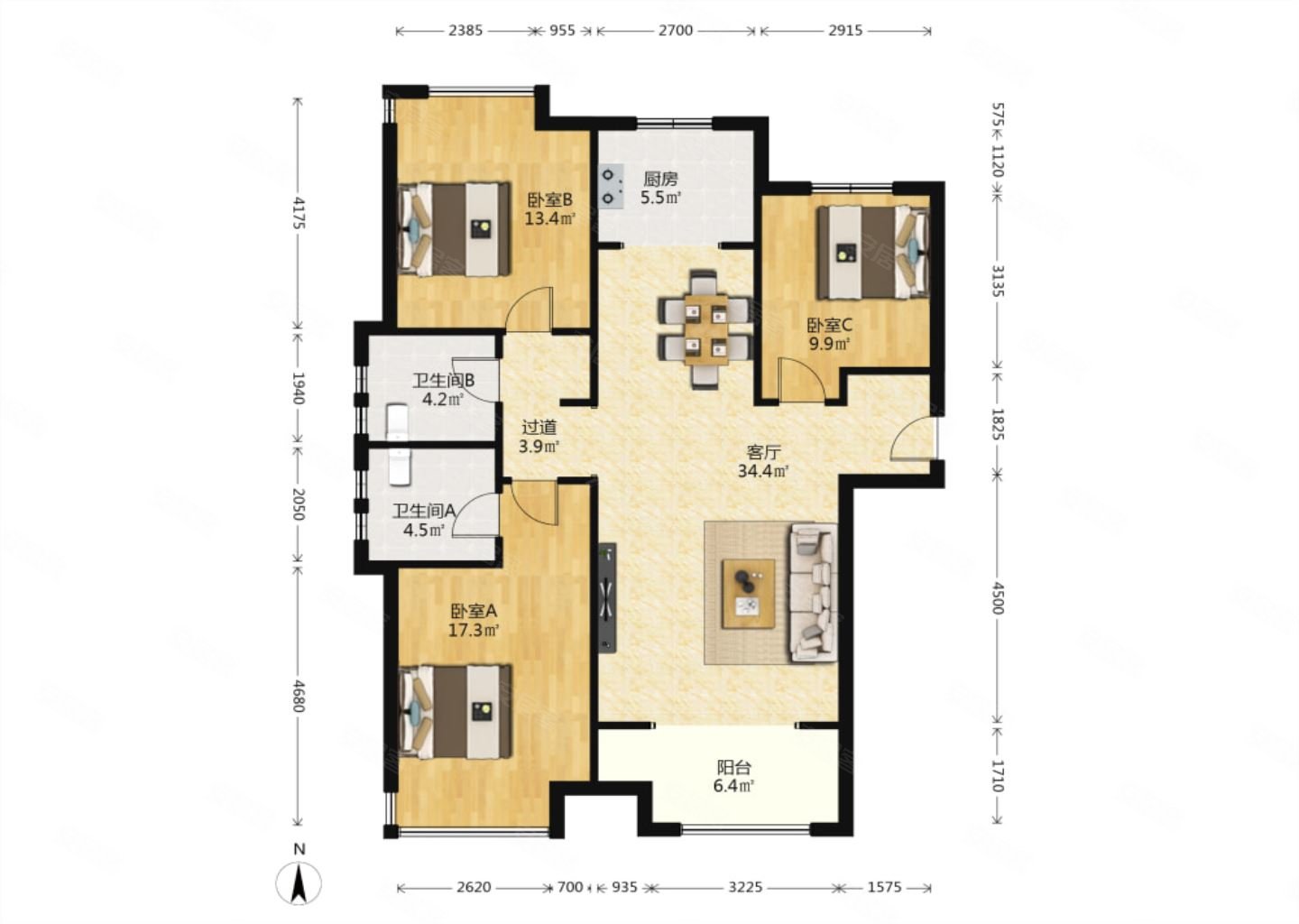 保利广场旁红珊湾通透三室明厨明卫本满五年简装随时看